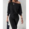 imageCHICME 2 Piece Lounge Outfit 2025 Long Sleeve Knit Pullover Tops Drawstring Pants Set Tracksuit SweatsuitBlack