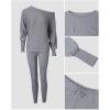 imageCHICME 2 Piece Lounge Outfit 2025 Long Sleeve Knit Pullover Tops Drawstring Pants Set Tracksuit SweatsuitGray