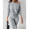imageCHICME 2 Piece Lounge Outfit 2025 Long Sleeve Knit Pullover Tops Drawstring Pants Set Tracksuit SweatsuitGray