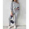 imageCHICME 2 Piece Lounge Outfit 2025 Long Sleeve Knit Pullover Tops Drawstring Pants Set Tracksuit SweatsuitGray