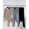 imageCHICME 2 Piece Lounge Outfit 2025 Long Sleeve Knit Pullover Tops Drawstring Pants Set Tracksuit SweatsuitGray