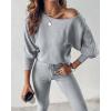 imageCHICME 2 Piece Lounge Outfit 2025 Long Sleeve Knit Pullover Tops Drawstring Pants Set Tracksuit SweatsuitGray
