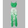 imageCHICME 2 Piece Outfits for Women Spaghetti Strap Crop Tank Top and Floral Wide Leg Pants Matching SetAgreen