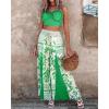 imageCHICME 2 Piece Outfits for Women Spaghetti Strap Crop Tank Top and Floral Wide Leg Pants Matching SetAgreen