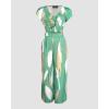 imageCHICME 2 Piece Sets for Women Summer V Neck Shirred Crop Top Wide Leg Pants with Pockets Vacation Beach Travel OutfitsGreen