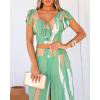 imageCHICME 2 Piece Sets for Women Summer V Neck Shirred Crop Top Wide Leg Pants with Pockets Vacation Beach Travel OutfitsGreen