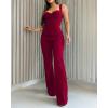 imageCHICME Jumpsuits for Women Dressy Bandeau Thick Strap Casual Jumpsuit Backless Laceup Party Holiday OverallsRed