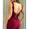 imageCHICME Jumpsuits for Women Dressy Bandeau Thick Strap Casual Jumpsuit Backless Laceup Party Holiday OverallsRed
