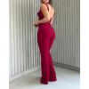 imageCHICME Jumpsuits for Women Dressy Bandeau Thick Strap Casual Jumpsuit Backless Laceup Party Holiday OverallsRed
