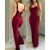 imageCHICME Jumpsuits for Women Dressy Bandeau Thick Strap Casual Jumpsuit Backless Laceup Party Holiday OverallsRed