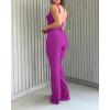 imageCHICME Jumpsuits for Women Dressy Bandeau Thick Strap Casual Jumpsuit Backless Laceup Party Holiday OverallsShot Pink
