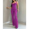 imageCHICME Jumpsuits for Women Dressy Bandeau Thick Strap Casual Jumpsuit Backless Laceup Party Holiday OverallsShot Pink