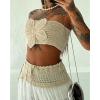 imageCHICME Two Piece Skirt Outfits for Women Sleeveless Crochet Tube Top Sexy Sheer Maxi Skirt SetsWhite