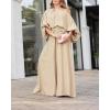 imageCHICME Women Summer 2 Piece Outfits Off Shoulder Lantern Sleeve Top Flowy Wide Leg Pants SetApricot