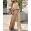 imageCHICME Women Summer 2 Piece Outfits Off Shoulder Lantern Sleeve Top Flowy Wide Leg Pants SetApricot