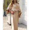 imageCHICME Women Summer 2 Piece Outfits Off Shoulder Lantern Sleeve Top Flowy Wide Leg Pants SetApricot