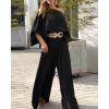 imageCHICME Women Summer 2 Piece Outfits Off Shoulder Lantern Sleeve Top Flowy Wide Leg Pants SetBlack