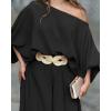 imageCHICME Women Summer 2 Piece Outfits Off Shoulder Lantern Sleeve Top Flowy Wide Leg Pants SetBlack