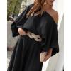 imageCHICME Women Summer 2 Piece Outfits Off Shoulder Lantern Sleeve Top Flowy Wide Leg Pants SetBlack