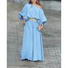 imageCHICME Women Summer 2 Piece Outfits Off Shoulder Lantern Sleeve Top Flowy Wide Leg Pants SetOlighted Blue