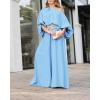 imageCHICME Women Summer 2 Piece Outfits Off Shoulder Lantern Sleeve Top Flowy Wide Leg Pants SetOlighted Blue