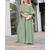 imageCHICME Women Summer 2 Piece Outfits Off Shoulder Lantern Sleeve Top Flowy Wide Leg Pants SetPgreen