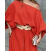 imageCHICME Women Summer 2 Piece Outfits Off Shoulder Lantern Sleeve Top Flowy Wide Leg Pants SetZred