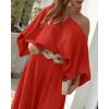 imageCHICME Women Summer 2 Piece Outfits Off Shoulder Lantern Sleeve Top Flowy Wide Leg Pants SetZred