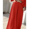 imageCHICME Women Summer 2 Piece Outfits Off Shoulder Lantern Sleeve Top Flowy Wide Leg Pants SetZred
