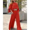 imageCHICME Women Summer 2 Piece Outfits Off Shoulder Lantern Sleeve Top Flowy Wide Leg Pants SetZred