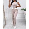 imageCHICME Womens 2 Piece Outfits Casual Slim Fit Tank Tops Elastic Waist Straight Leg Pants Ribbed TracksuitsApricot