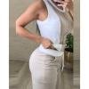 imageCHICME Womens 2 Piece Outfits Casual Slim Fit Tank Tops Elastic Waist Straight Leg Pants Ribbed TracksuitsApricot