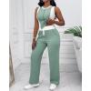 imageCHICME Womens 2 Piece Outfits Casual Slim Fit Tank Tops Elastic Waist Straight Leg Pants Ribbed TracksuitsGreen
