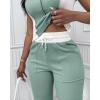 imageCHICME Womens 2 Piece Outfits Casual Slim Fit Tank Tops Elastic Waist Straight Leg Pants Ribbed TracksuitsGreen