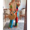 imageCHICME Womens 2 Piece Outfits Off The Shoulder Printed Batwing Long Sleeve Tops and Wide Leg Pants Matching SetsAkhaki