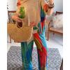 imageCHICME Womens 2 Piece Outfits Off The Shoulder Printed Batwing Long Sleeve Tops and Wide Leg Pants Matching SetsAkhaki