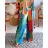 imageCHICME Womens 2 Piece Outfits Off The Shoulder Printed Batwing Long Sleeve Tops and Wide Leg Pants Matching SetsAkhaki