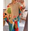 imageCHICME Womens 2 Piece Outfits Off The Shoulder Printed Batwing Long Sleeve Tops and Wide Leg Pants Matching SetsAkhaki