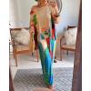 imageCHICME Womens 2 Piece Outfits Off The Shoulder Printed Batwing Long Sleeve Tops and Wide Leg Pants Matching SetsAkhaki