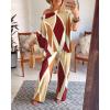 imageCHICME Womens 2 Piece Outfits Off The Shoulder Printed Batwing Long Sleeve Tops and Wide Leg Pants Matching SetsBrown