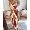imageCHICME Womens 2 Piece Outfits Off The Shoulder Printed Batwing Long Sleeve Tops and Wide Leg Pants Matching SetsBrown