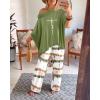 imageCHICME Womens 2 Piece Outfits Off The Shoulder Printed Batwing Long Sleeve Tops and Wide Leg Pants Matching SetsGreen