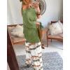imageCHICME Womens 2 Piece Outfits Off The Shoulder Printed Batwing Long Sleeve Tops and Wide Leg Pants Matching SetsGreen
