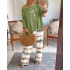imageCHICME Womens 2 Piece Outfits Off The Shoulder Printed Batwing Long Sleeve Tops and Wide Leg Pants Matching SetsGreen