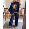 imageCHICME Womens 2 Piece Outfits Off The Shoulder Printed Batwing Long Sleeve Tops and Wide Leg Pants Matching SetsPurplish Blue