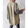 imageCHICME Womens Denim Jacket 2025 Sequin Patchwork Long Sleeve Jackets Top Button Front Oversized Denim ShacketA Khaki
