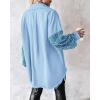imageCHICME Womens Denim Jacket 2025 Sequin Patchwork Long Sleeve Jackets Top Button Front Oversized Denim ShacketBlue