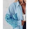 imageCHICME Womens Denim Jacket 2025 Sequin Patchwork Long Sleeve Jackets Top Button Front Oversized Denim ShacketBlue