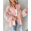 imageCHICME Womens Denim Jacket 2025 Sequin Patchwork Long Sleeve Jackets Top Button Front Oversized Denim ShacketEpink