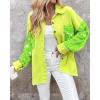 imageCHICME Womens Denim Jacket 2025 Sequin Patchwork Long Sleeve Jackets Top Button Front Oversized Denim ShacketGreen